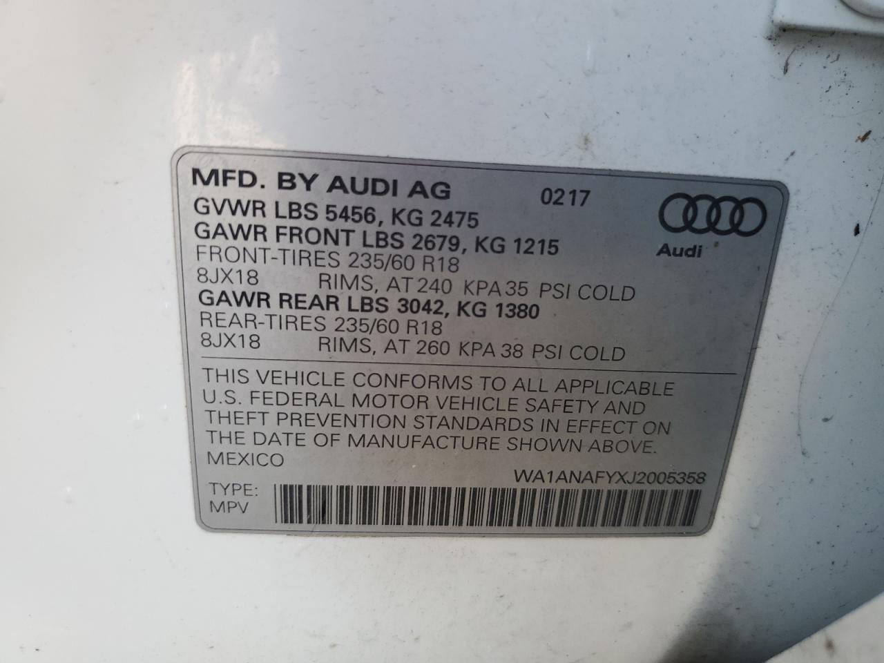 2018 Audi Q5 Premium VIN: WA1ANAFYXJ2005358 Lot: 90679815