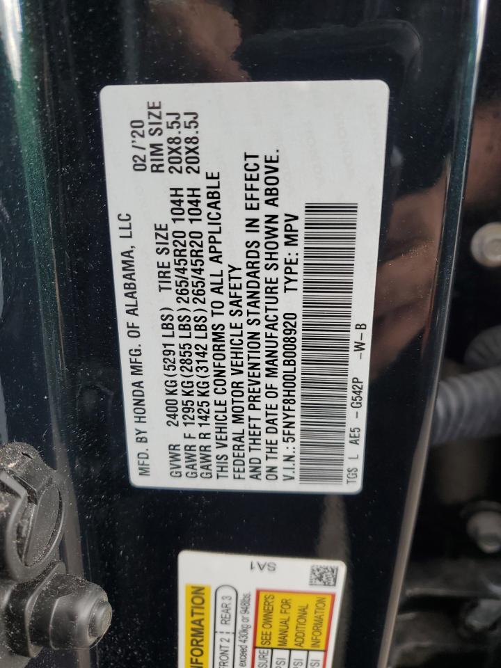 2020 Honda Passport Elite VIN: 5FNYF8H00LB008920 Lot: 92938585