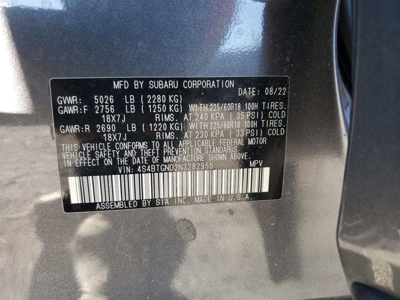 2022 Subaru Outback Limited Xt VIN: 4S4BTGND2N3282955 Lot: 91765745