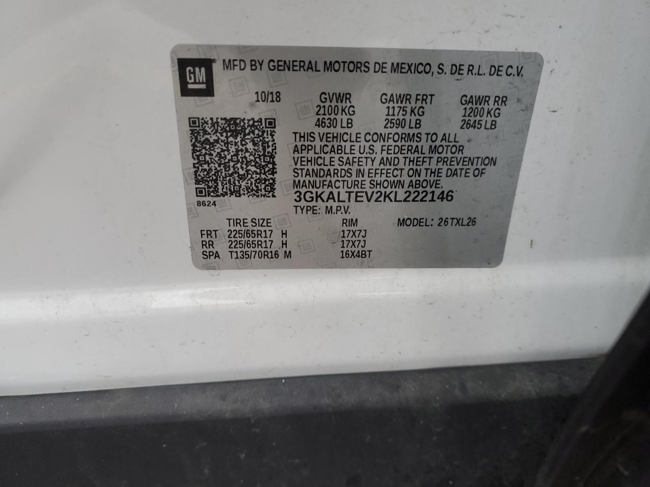 2019 GMC Terrain Sle VIN: 3GKALTEV2KL222146 Lot: 93136015