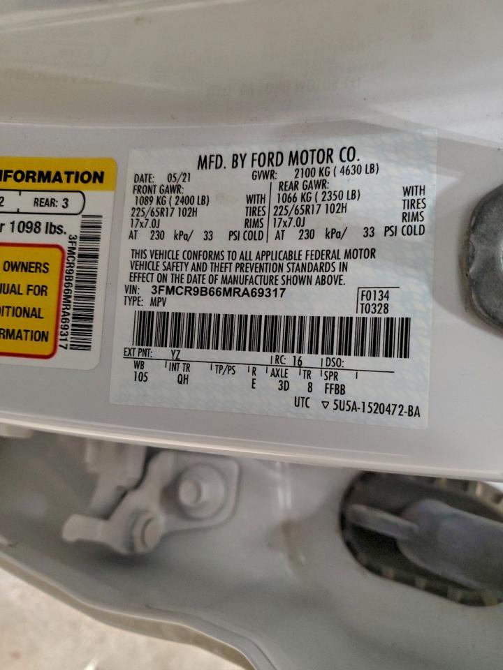 2021 Ford Bronco Sport Big Bend VIN: 3FMCR9B66MRA69317 Lot: 92627325