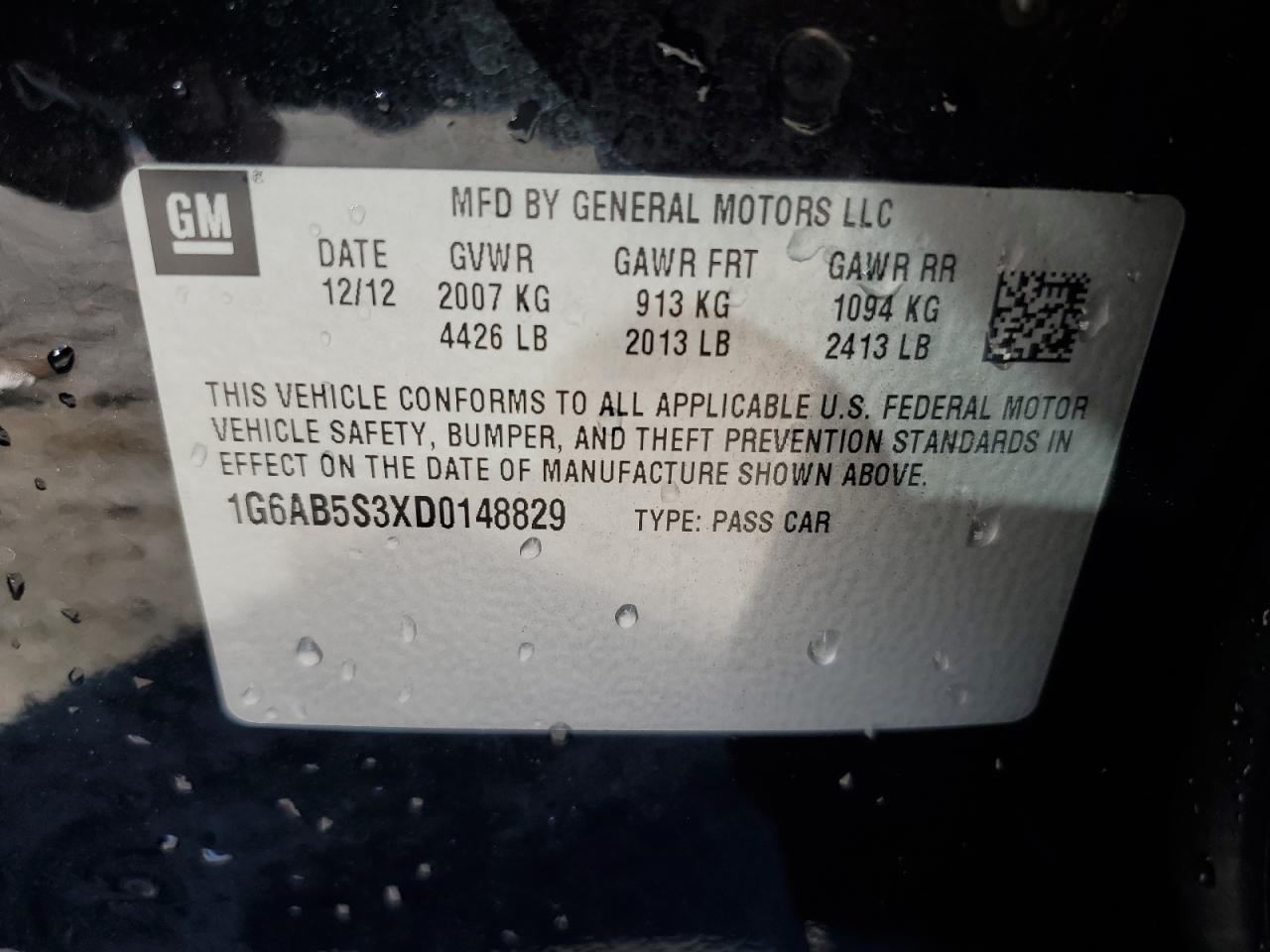2013 Cadillac Ats Luxury VIN: 1G6AB5S3XD0148829 Lot: 90701065