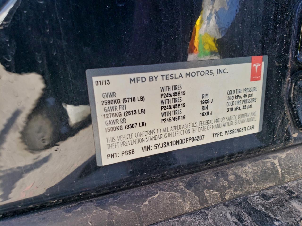 2013 Tesla Model S VIN: 5YJSA1DN0DFP04207 Lot: 94566355