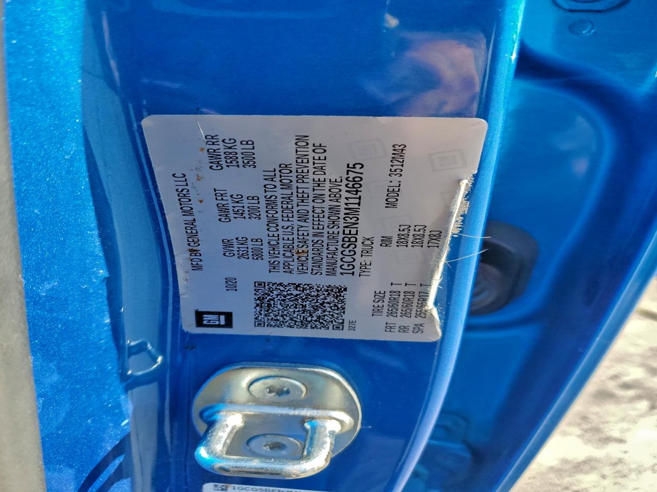 2021 Chevrolet Colorado VIN: 1GCGSBEN3M1146675 Lot: 94158345