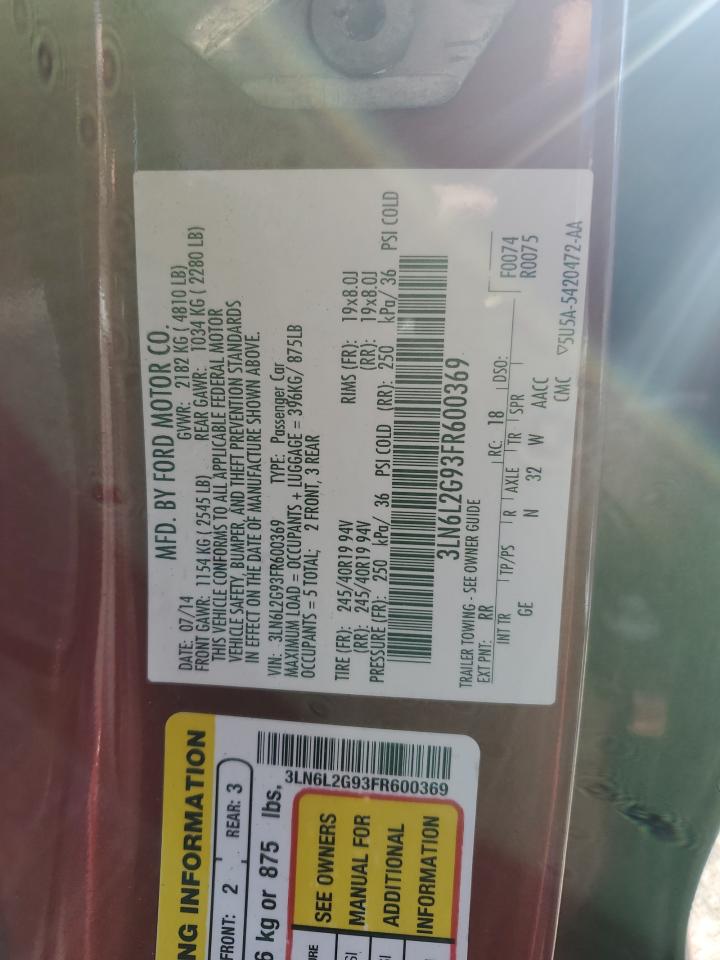 2015 Lincoln Mkz VIN: 3LN6L2G93FR600369 Lot: 91461895