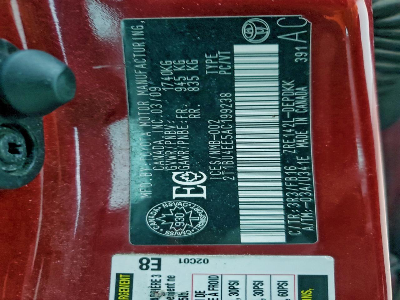 2010 Toyota Corolla Base VIN: 2T1BU4EE5AC199238 Lot: 94308005