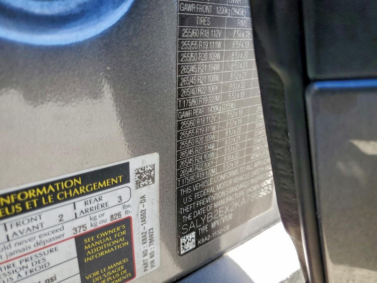 2019 Land Rover Range Rover Velar S VIN: SALYB2EX2KA786923 Lot: 94195095