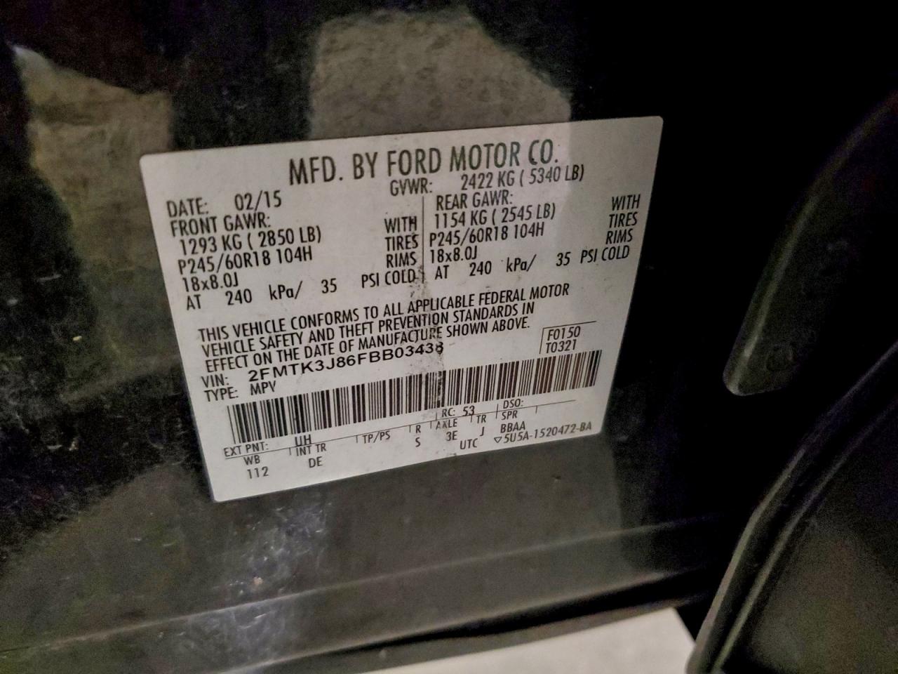 2015 Ford Edge Sel VIN: 2FMTK3J86FBB03438 Lot: 93647615