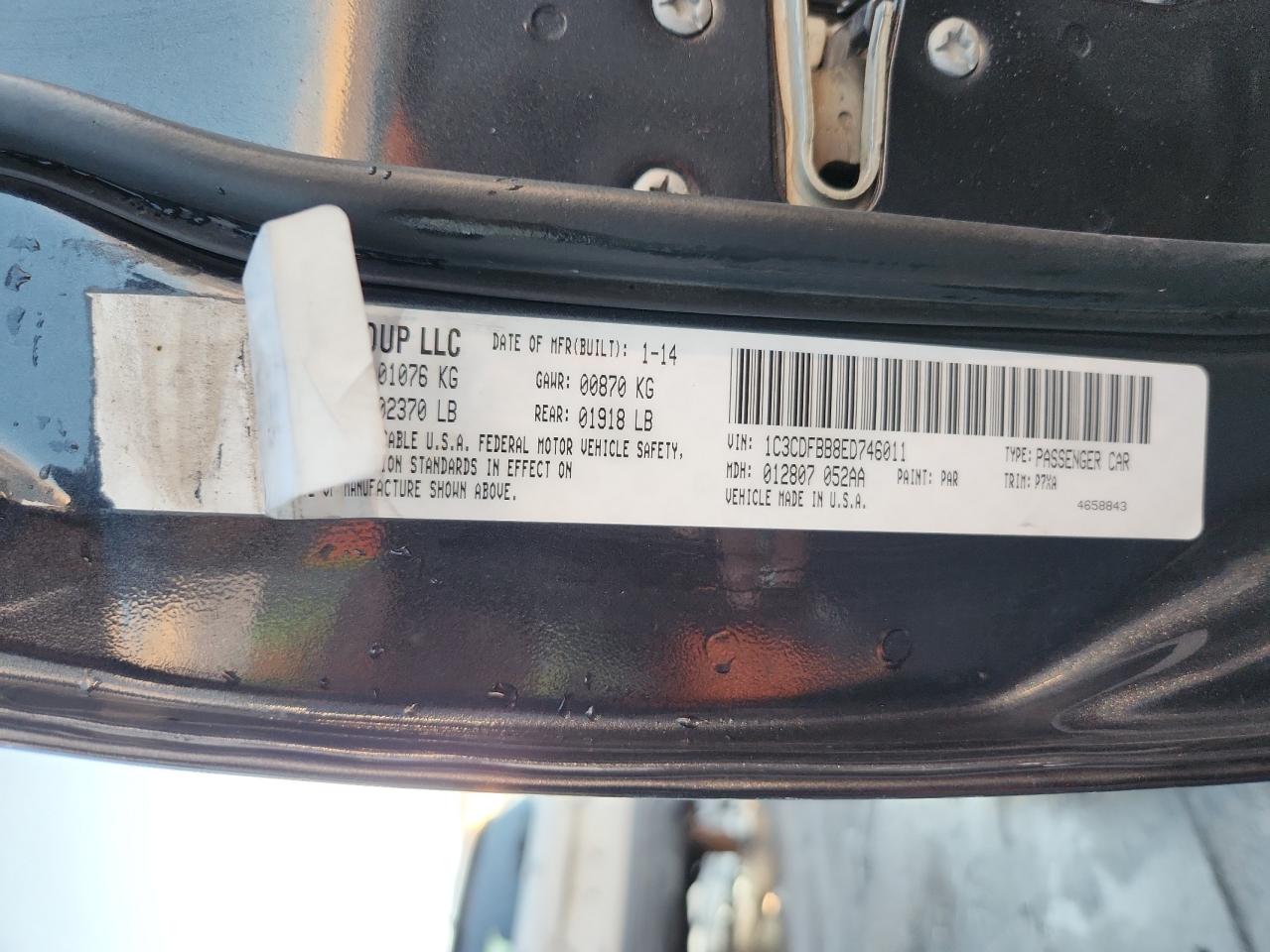 2014 Dodge Dart Sxt VIN: 1C3CDFBB8ED746011 Lot: 91403725