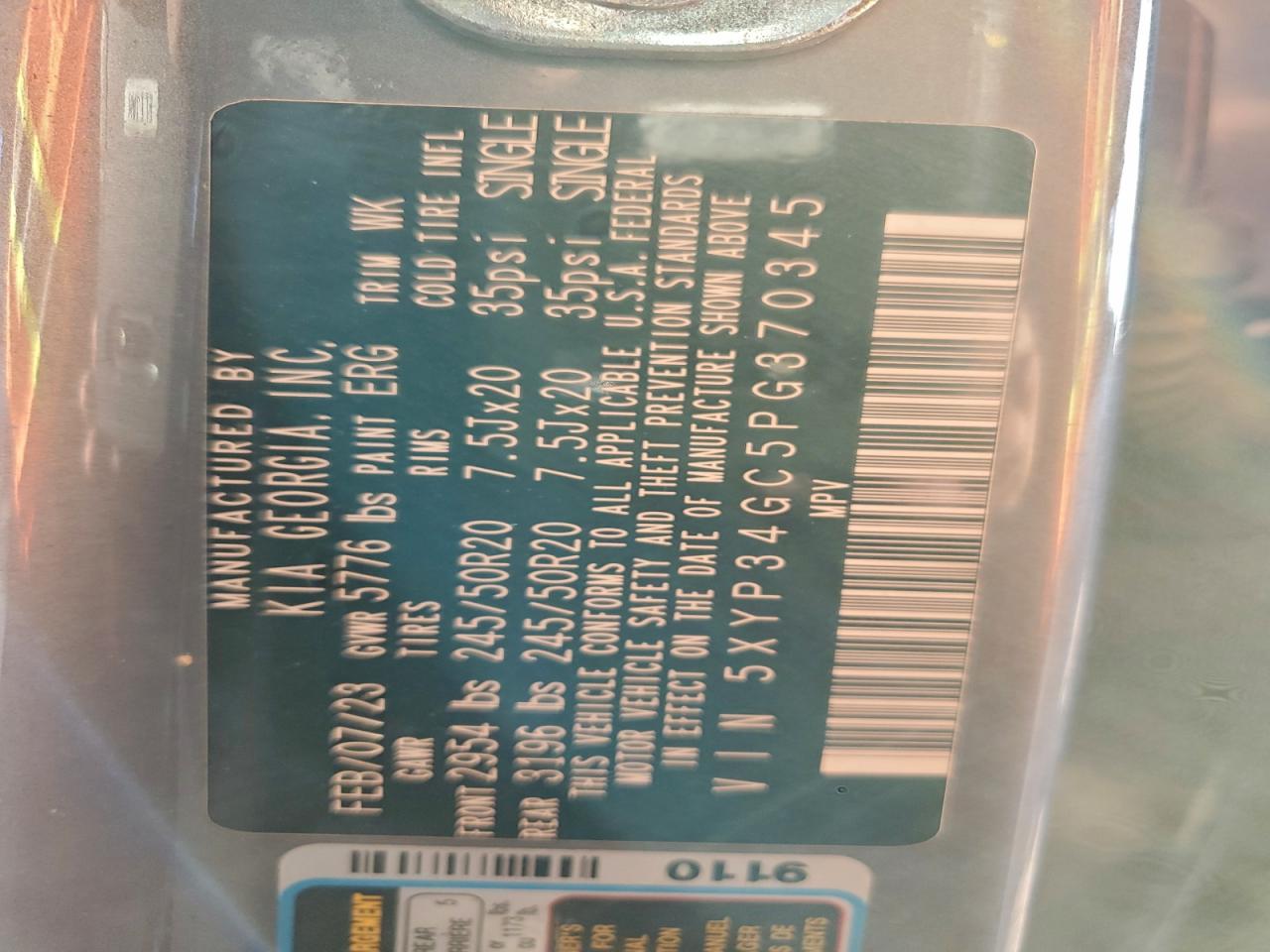 2023 Kia Telluride Ex VIN: 5XYP34GC5PG370345 Lot: 94345655