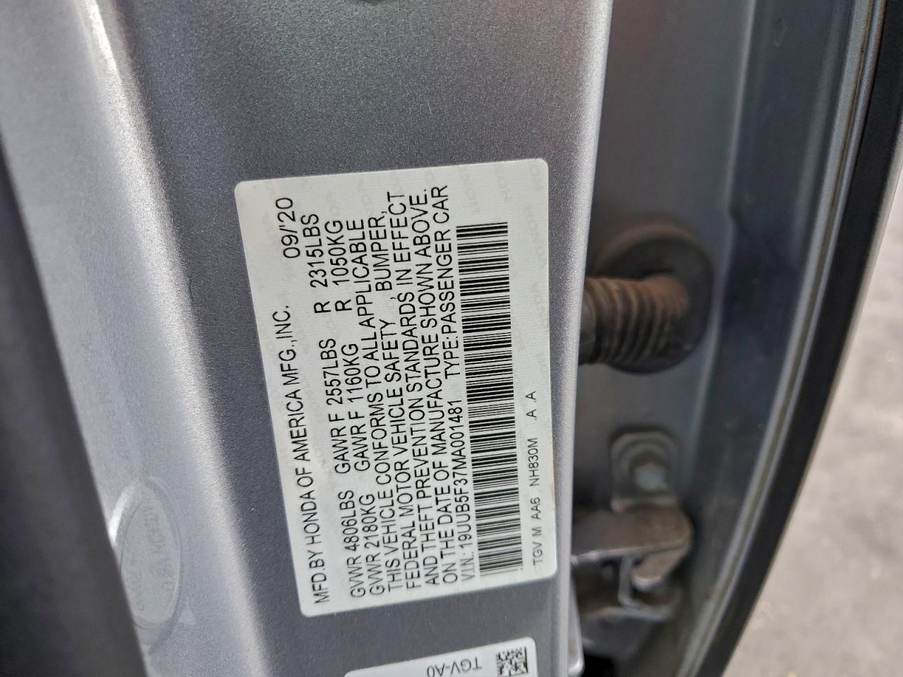 2021 Acura Tlx VIN: 19UUB5F37MA001481 Lot: 94149375