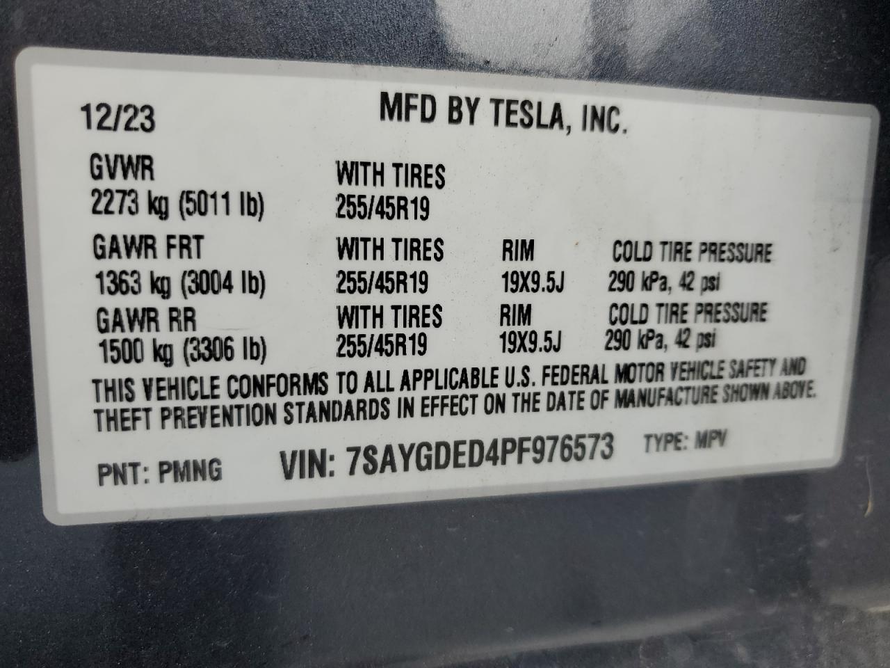 2023 Tesla Model Y VIN: 7SAYGDED4PF976573 Lot: 93004435