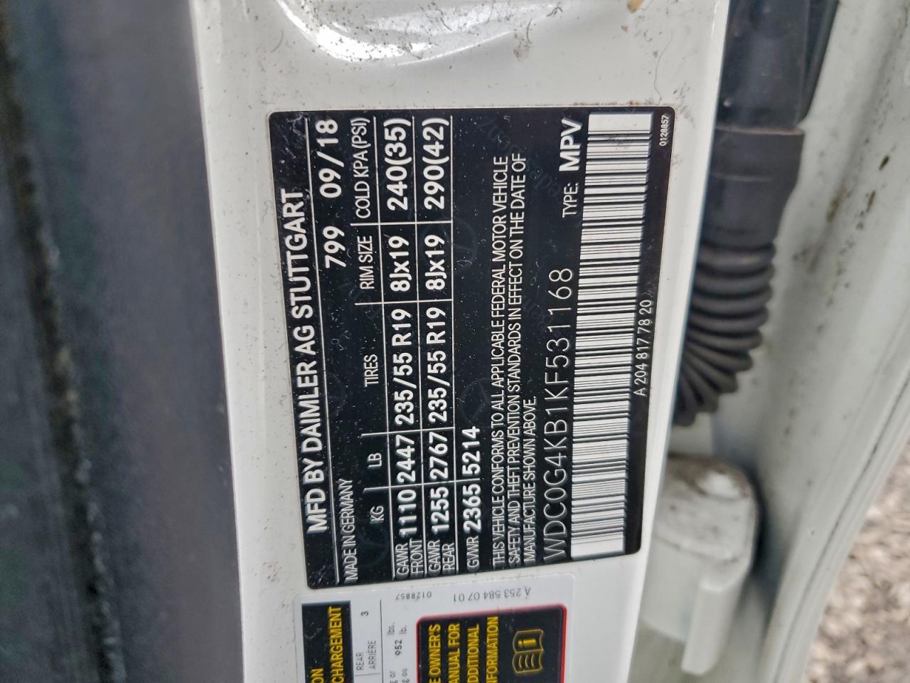 2019 Mercedes-Benz Glc 300 4Matic VIN: WDC0G4KB1KF531168 Lot: 92849775