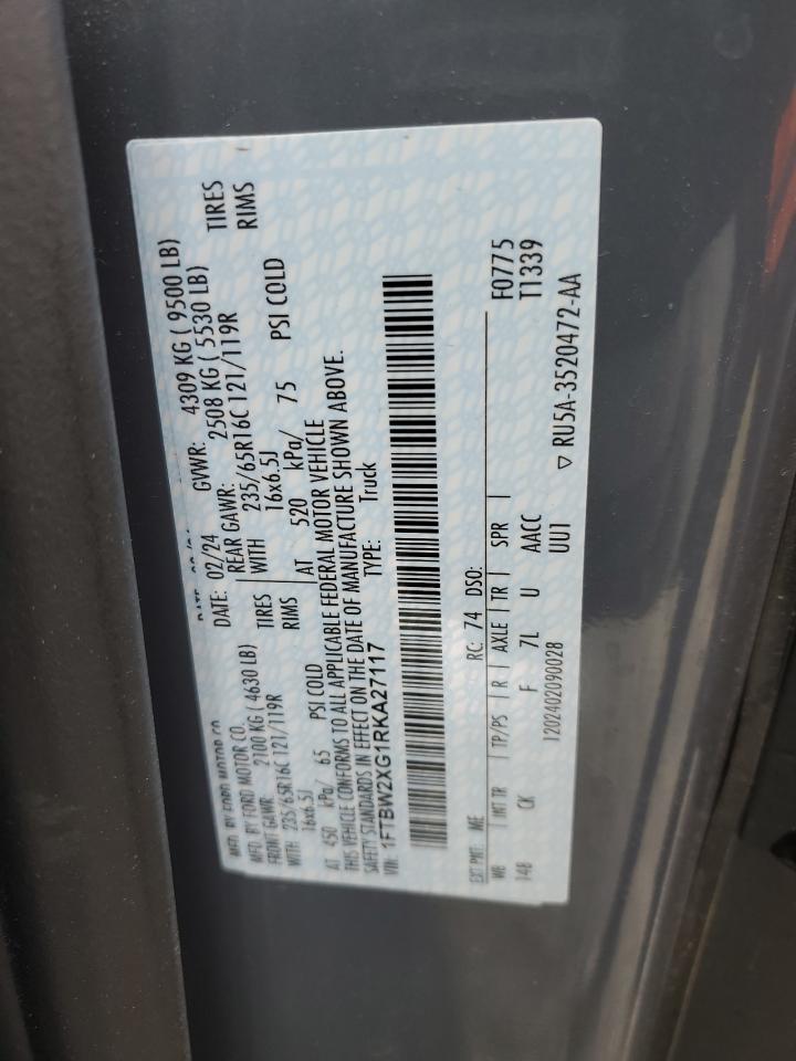 2024 Ford Transit T-350 VIN: 1FTBW2XG1RKA27117 Lot: 90810735