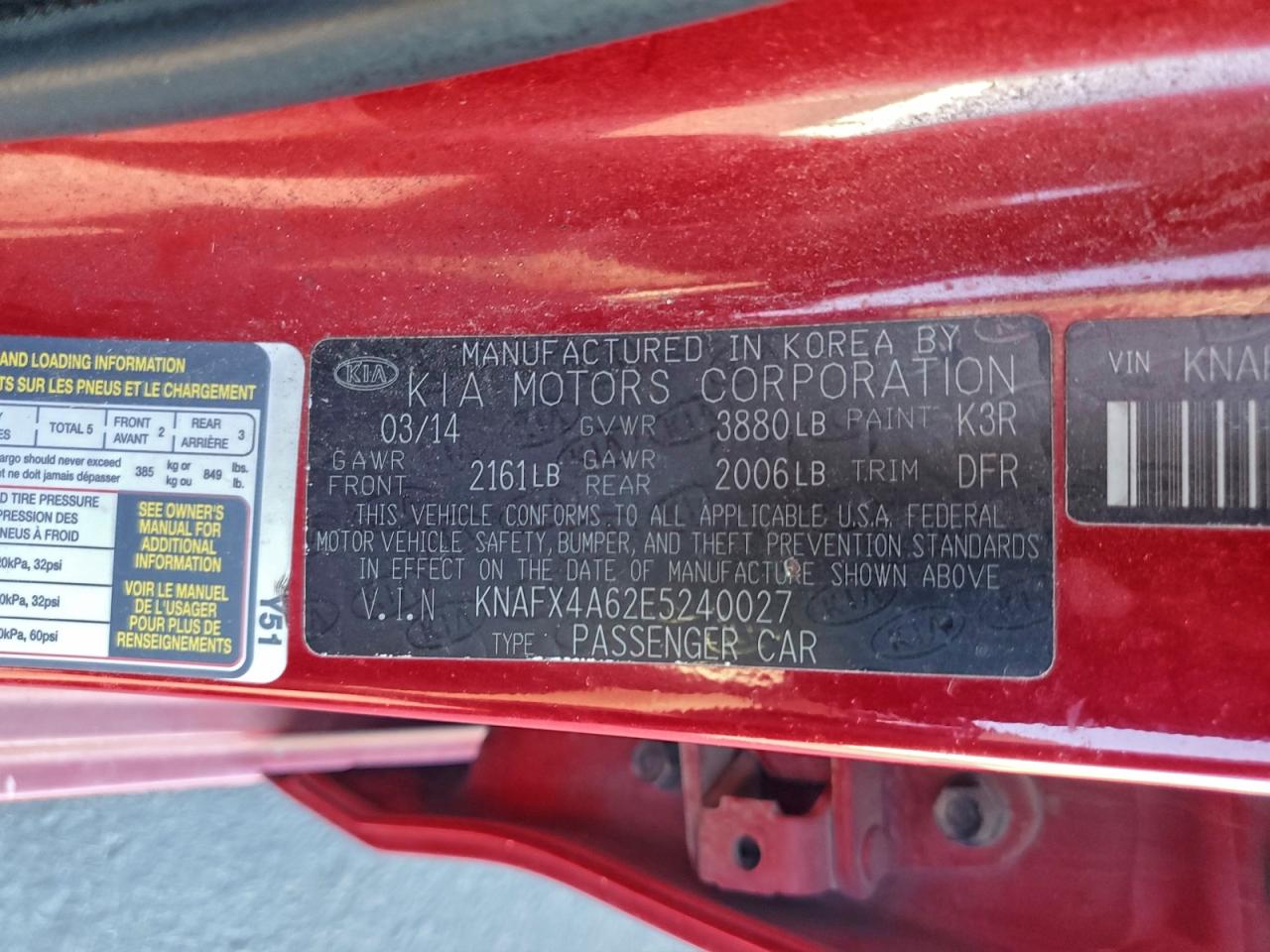 2014 Kia Forte Lx VIN: KNAFX4A62E5240027 Lot: 94184595