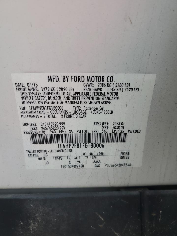 2015 Ford Taurus Sel VIN: 1FAHP2E81FG180006 Lot: 91840095