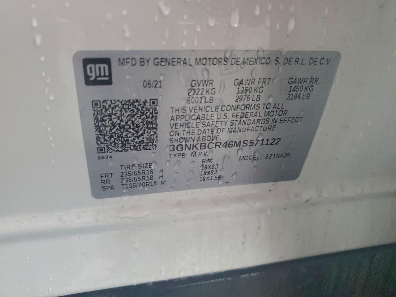 2021 Chevrolet Blazer 2Lt VIN: 3GNKBCR46MS571122 Lot: 93735755