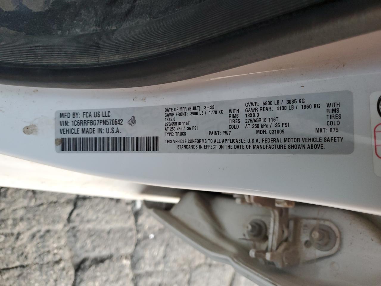 2023 Ram 1500 Big Horn/Lone Star VIN: 1C6RRFBG7PN570642 Lot: 86160455