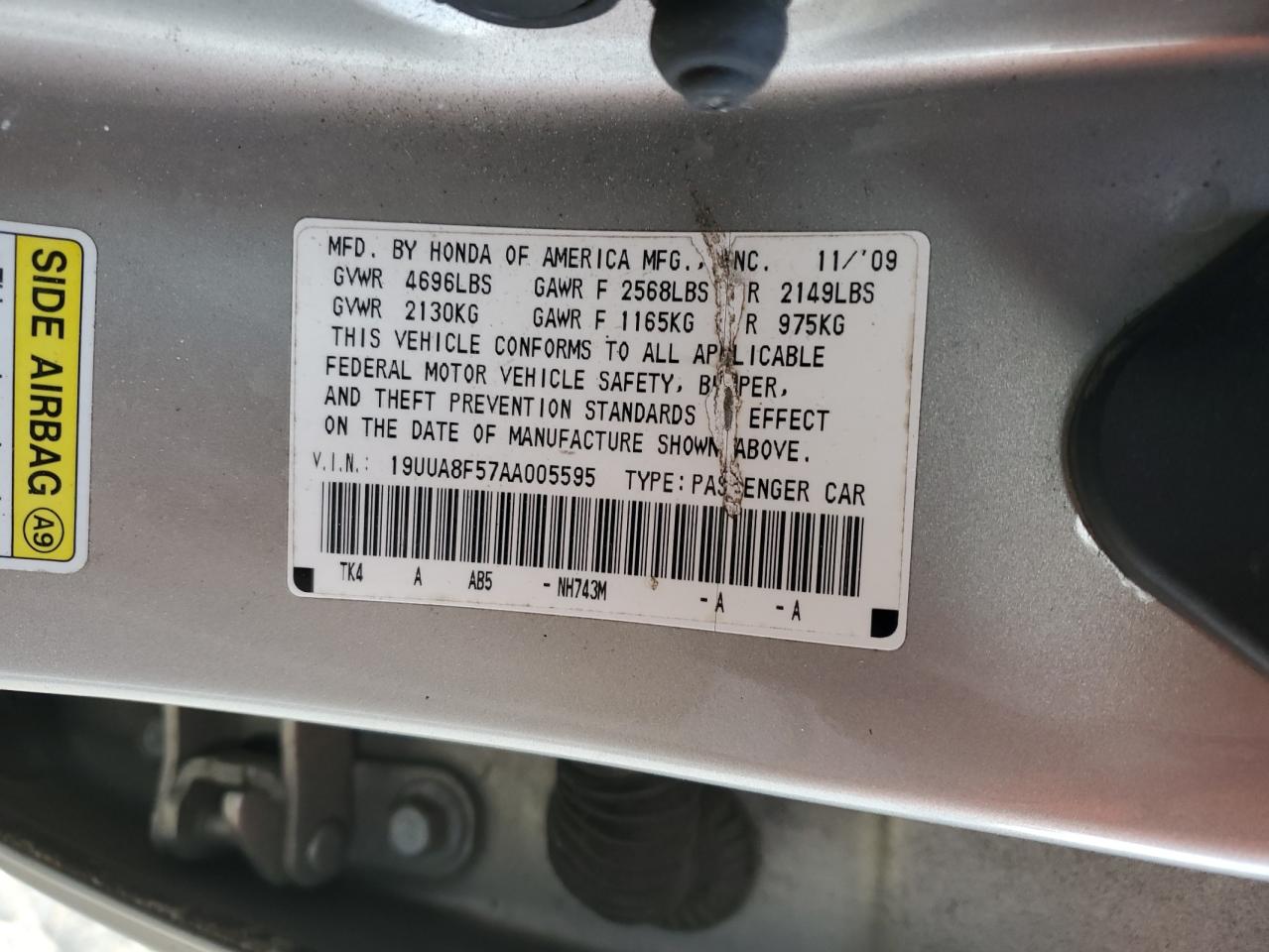 2010 Acura Tl VIN: 19UUA8F57AA005595 Lot: 92642015