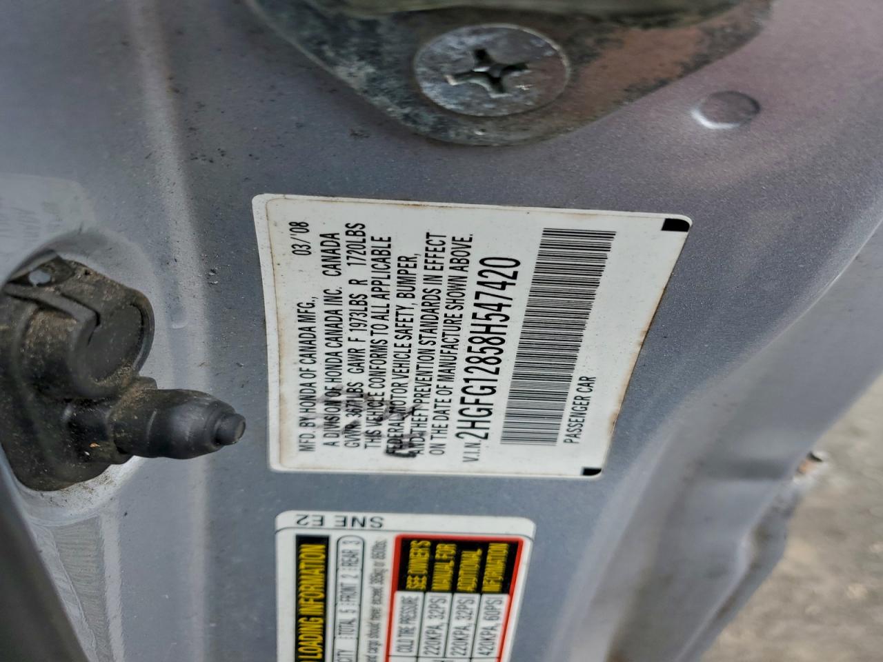 2008 Honda Civic Ex VIN: 2HGFG12858H547420 Lot: 93851505