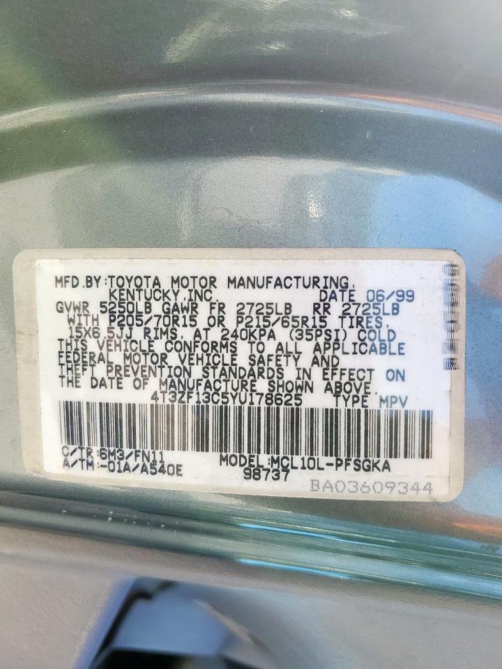 2000 Toyota Sienna Le VIN: 4T3ZF13C5YU178625 Lot: 91275225