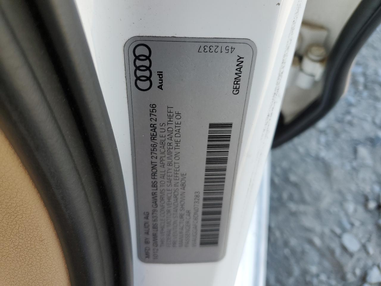 2013 Audi A6 Premium Plus VIN: WAUGGAFC6DN073283 Lot: 90398315