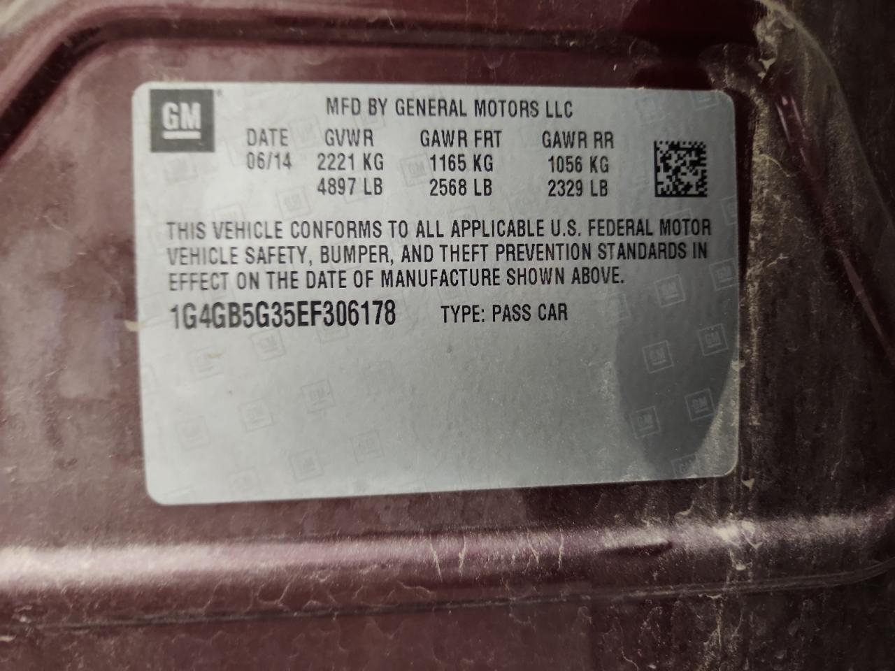 2014 Buick Lacrosse VIN: 1G4GB5G35EF306178 Lot: 93104115