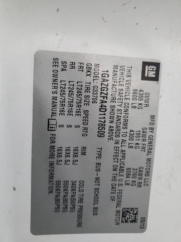 2013 Chevrolet Express G3500 Ls VIN: 1GAZGZFA4D1178509 Lot: 91926615