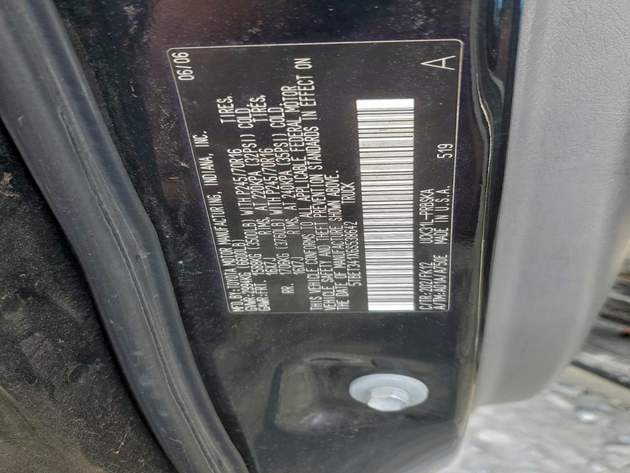 2006 Toyota Tundra Double Cab Sr5 VIN: 5TBET341X6S538642 Lot: 94229015