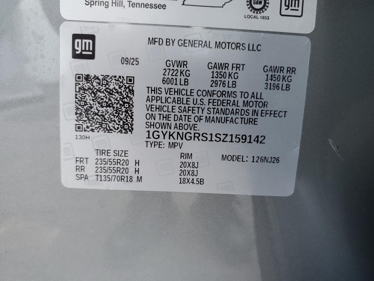 2025 Cadillac Xt5 Sport VIN: 1GYKNGRS1SZ159142 Lot: 92704045