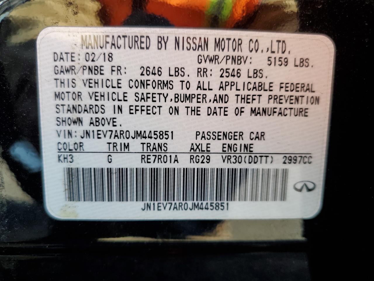 2018 Infiniti Q50 Luxe VIN: JN1EV7AR0JM445851 Lot: 92670055