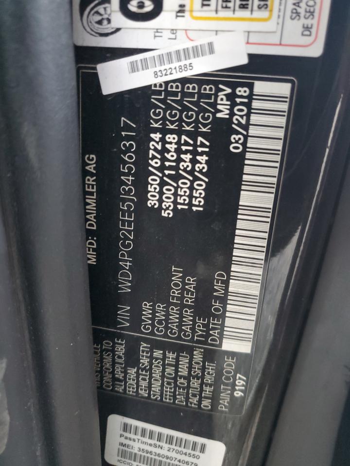 2018 Mercedes-Benz Metris VIN: WD4PG2EE5J3456317 Lot: 91649705