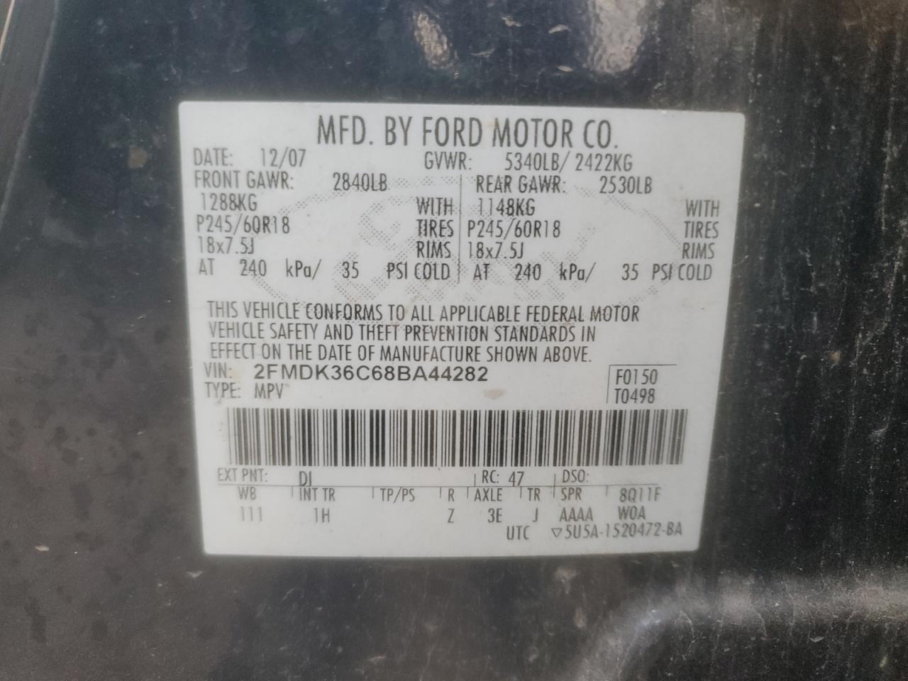 2008 Ford Edge Se VIN: 2FMDK36C68BA44282 Lot: 91556855