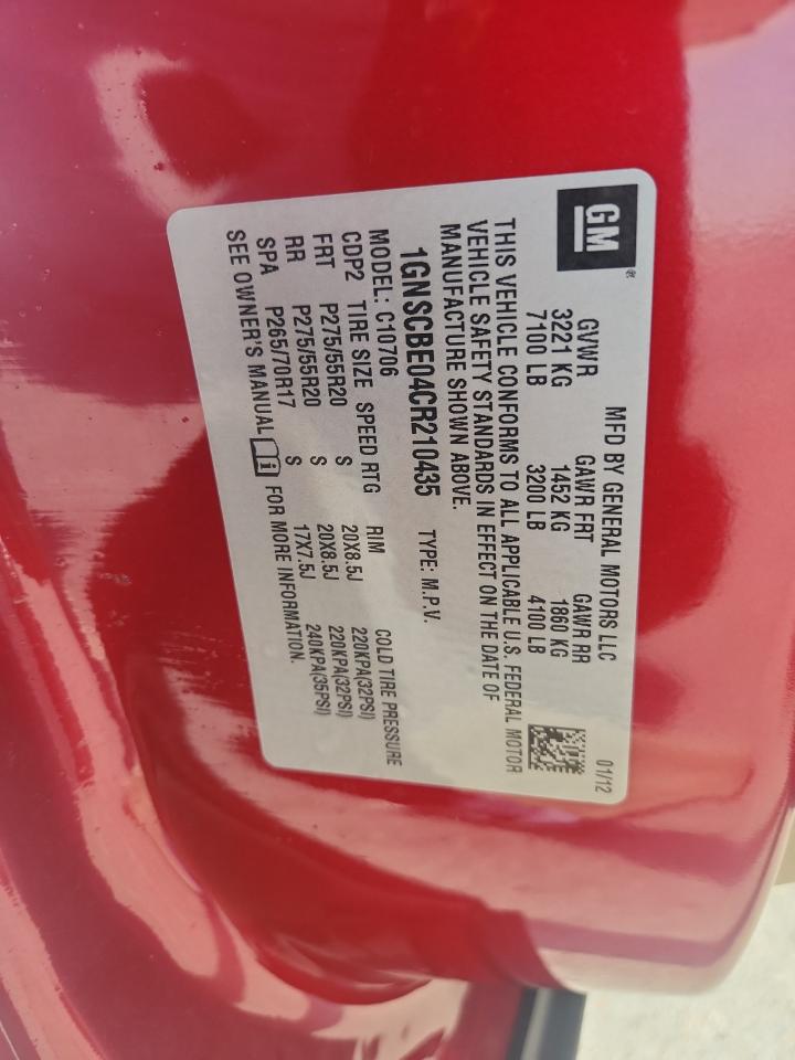 2012 Chevrolet Tahoe C1500 Lt VIN: 1GNSCBE04CR210435 Lot: 93326825