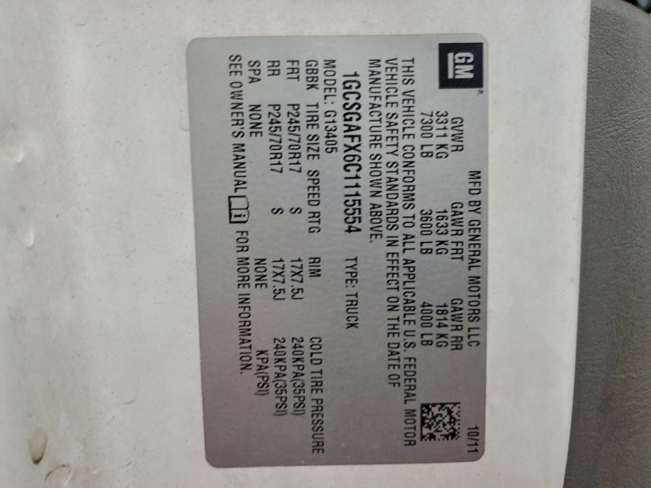 2012 Chevrolet Express G1500 VIN: 1GCSGAFX6C1115554 Lot: 93917175