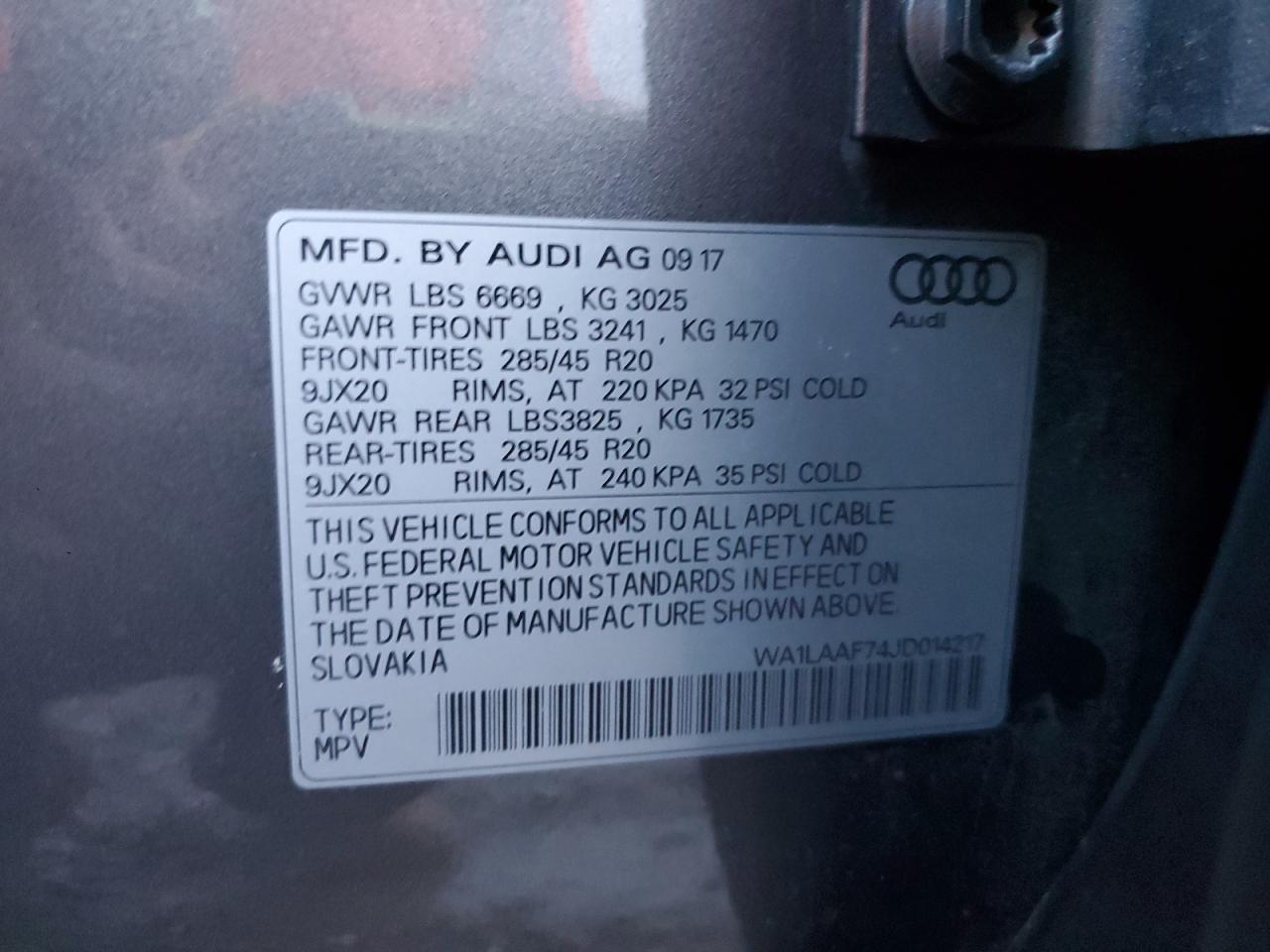 2018 Audi Q7 Premium Plus VIN: WA1LAAF74JD014217 Lot: 93335815