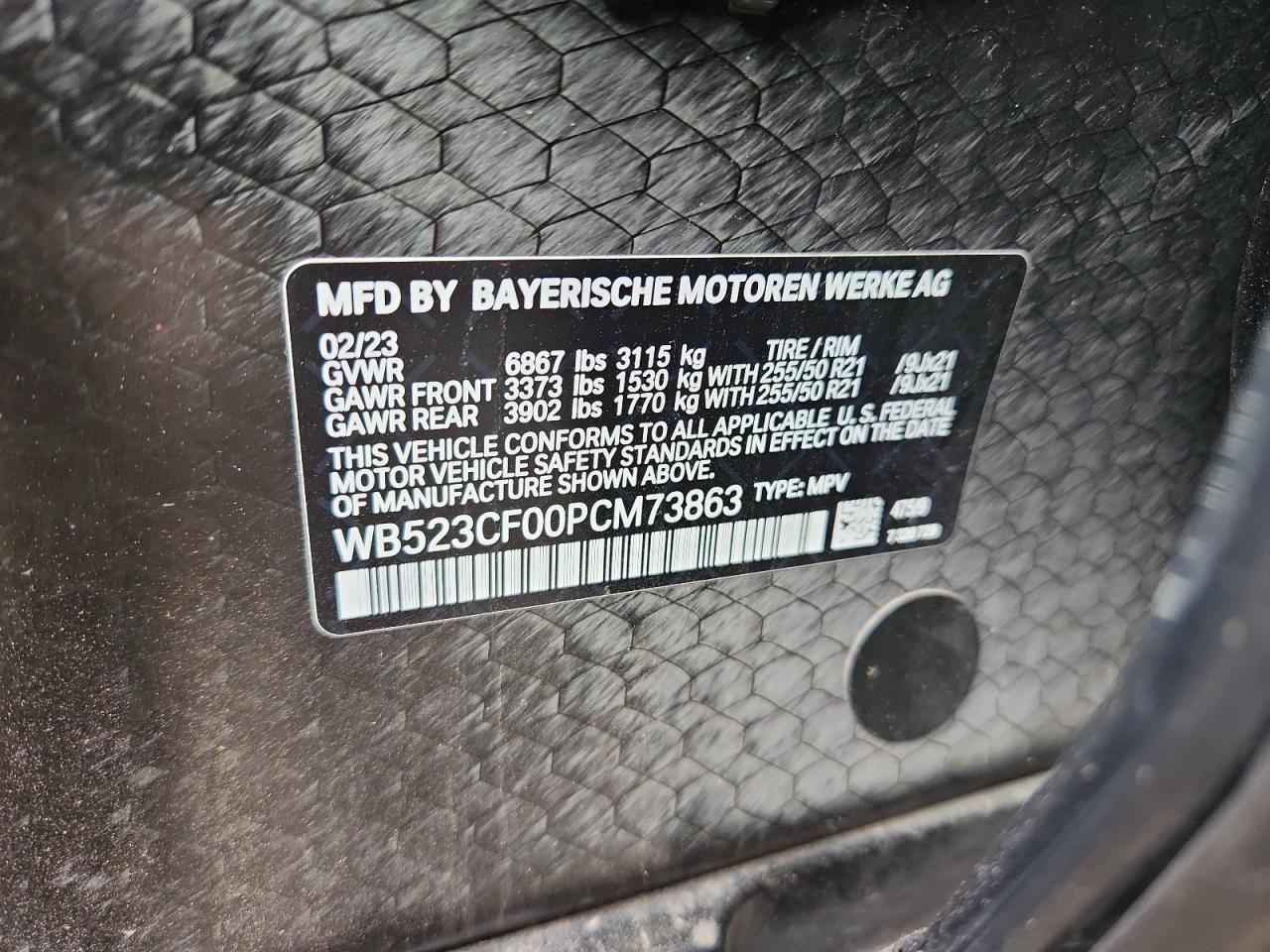 2023 BMW Ix xDrive50 VIN: WB523CF00PCM73863 Lot: 91421265