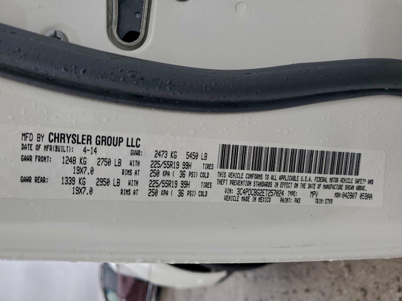 2014 Dodge Journey Sxt VIN: 3C4PDCBG2ET257024 Lot: 93866925