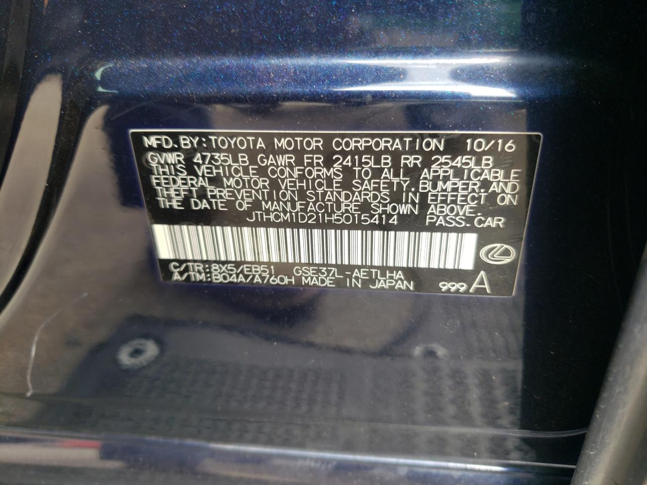 2017 Lexus Is 300 VIN: JTHCM1D21H5015414 Lot: 93891785