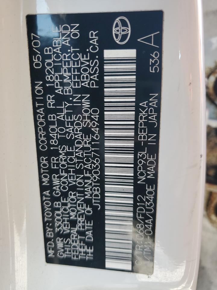 2007 Toyota Yaris VIN: JTDBT903671164940 Lot: 91396965