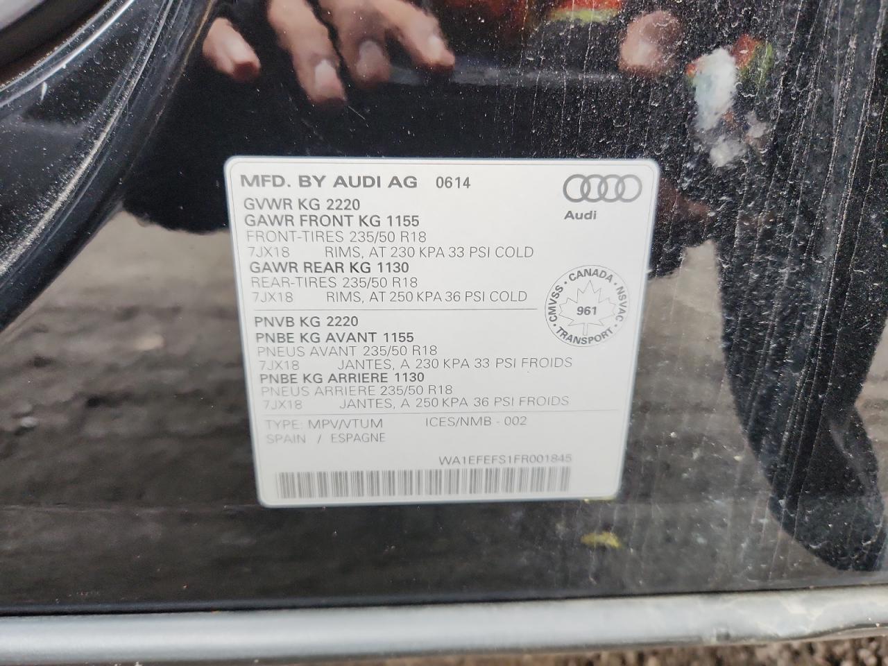 2015 Audi Q3 Premium Plus VIN: WA1EFEFS1FR001845 Lot: 91437635