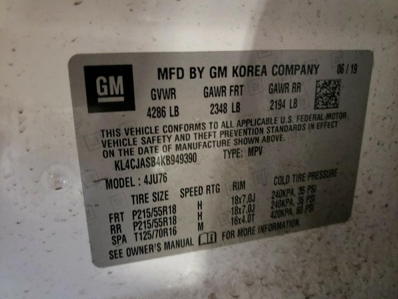 2019 Buick Encore Preferred VIN: KL4CJASB4KB949390 Lot: 93272985