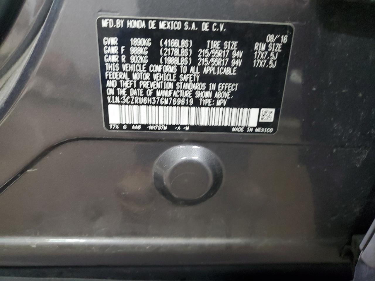 2016 Honda Hr-V Lx VIN: 3CZRU6H37GM769819 Lot: 92443505