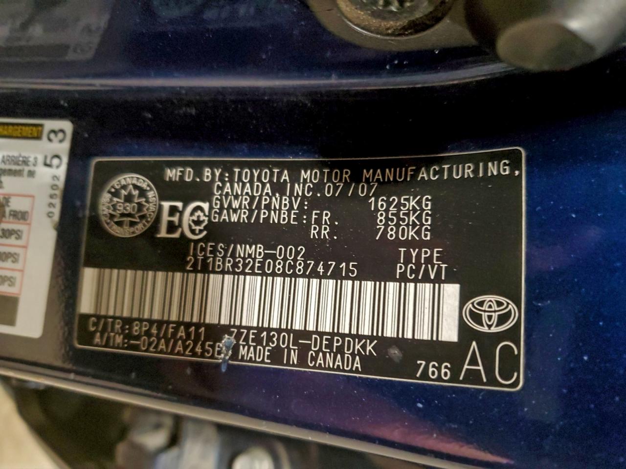 2008 Toyota Corolla Ce VIN: 2T1BR32E08C874715 Lot: 94694065