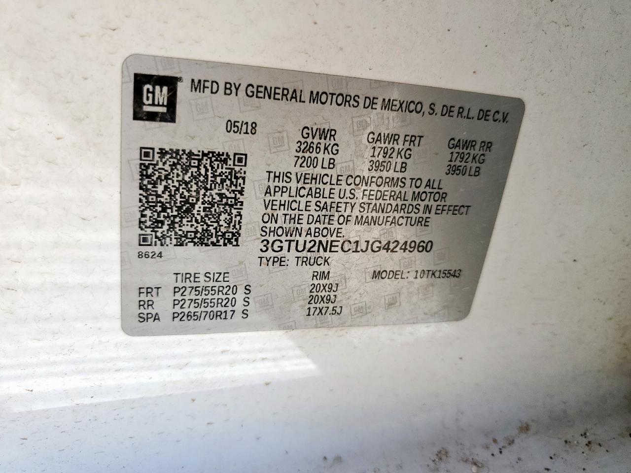 2018 GMC Sierra K1500 Slt VIN: 3GTU2NEC1JG424960 Lot: 90928715