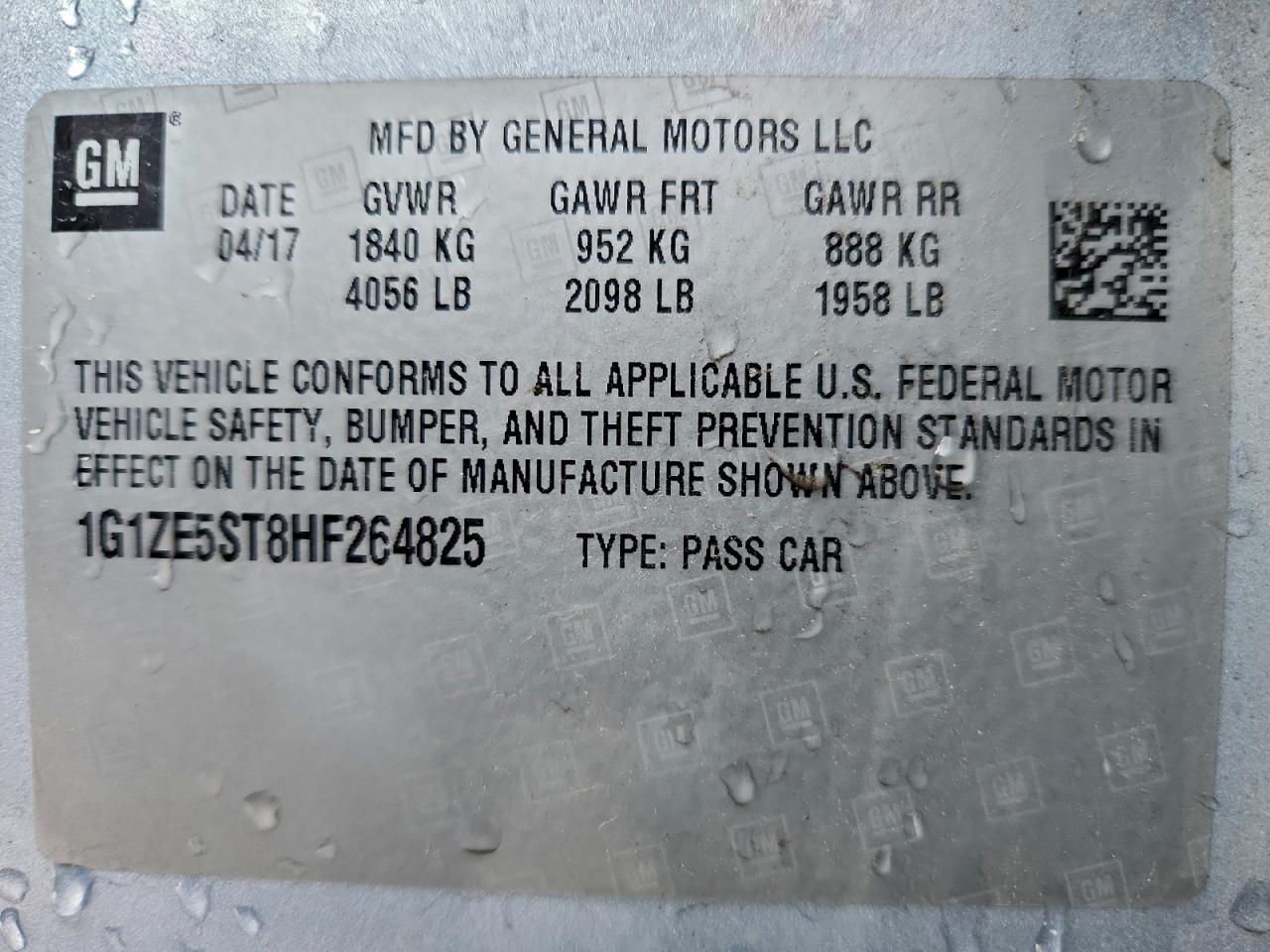 2017 Chevrolet Malibu Lt VIN: 1G1ZE5ST8HF264825 Lot: 94185965