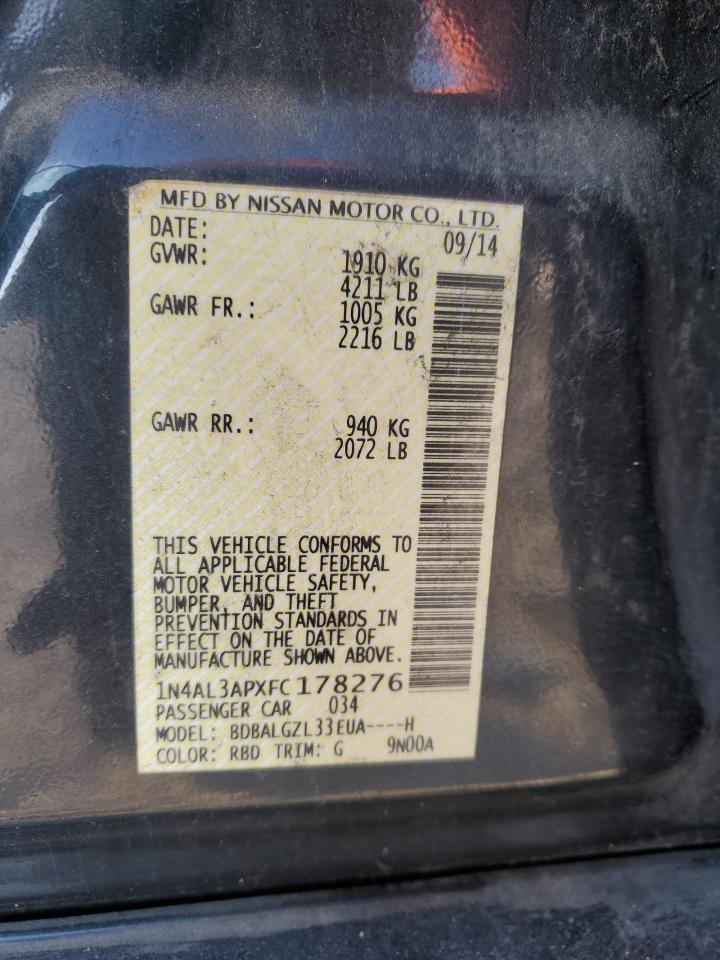 2015 Nissan Altima 2.5 VIN: 1N4AL3APXFC178276 Lot: 92694925