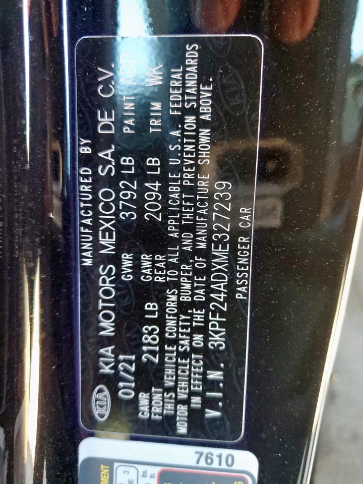 2021 Kia Forte Fe VIN: 3KPF24ADXME327239 Lot: 92295865