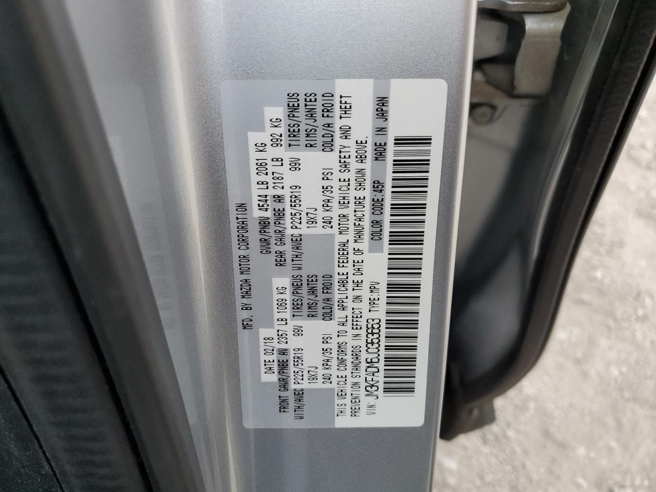 2018 Mazda Cx-5 Grand Touring VIN: JM3KFADM6J0353653 Lot: 91417065