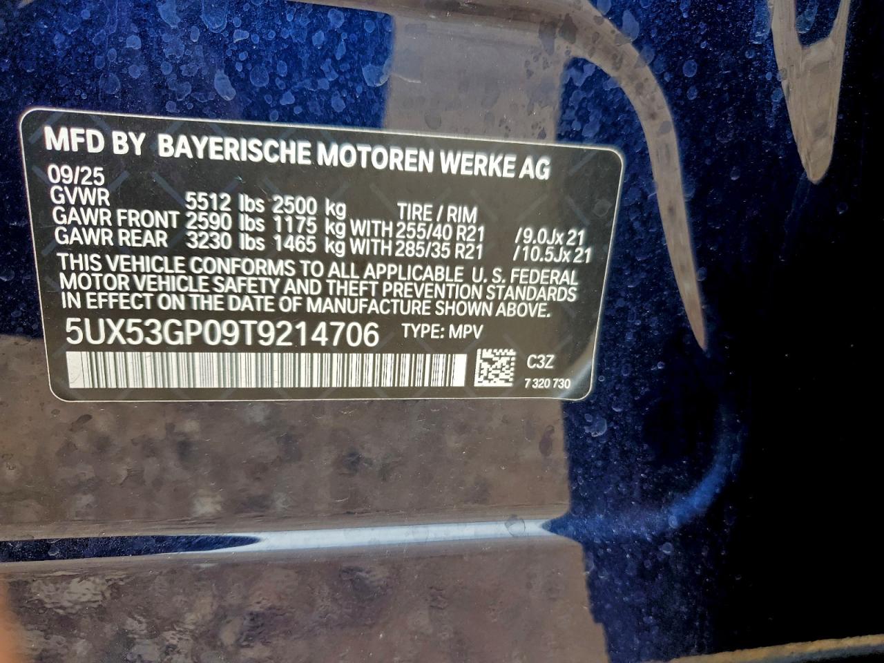 2026 BMW X3 30 xDrive VIN: 5UX53GP09T9214706 Lot: 92750005